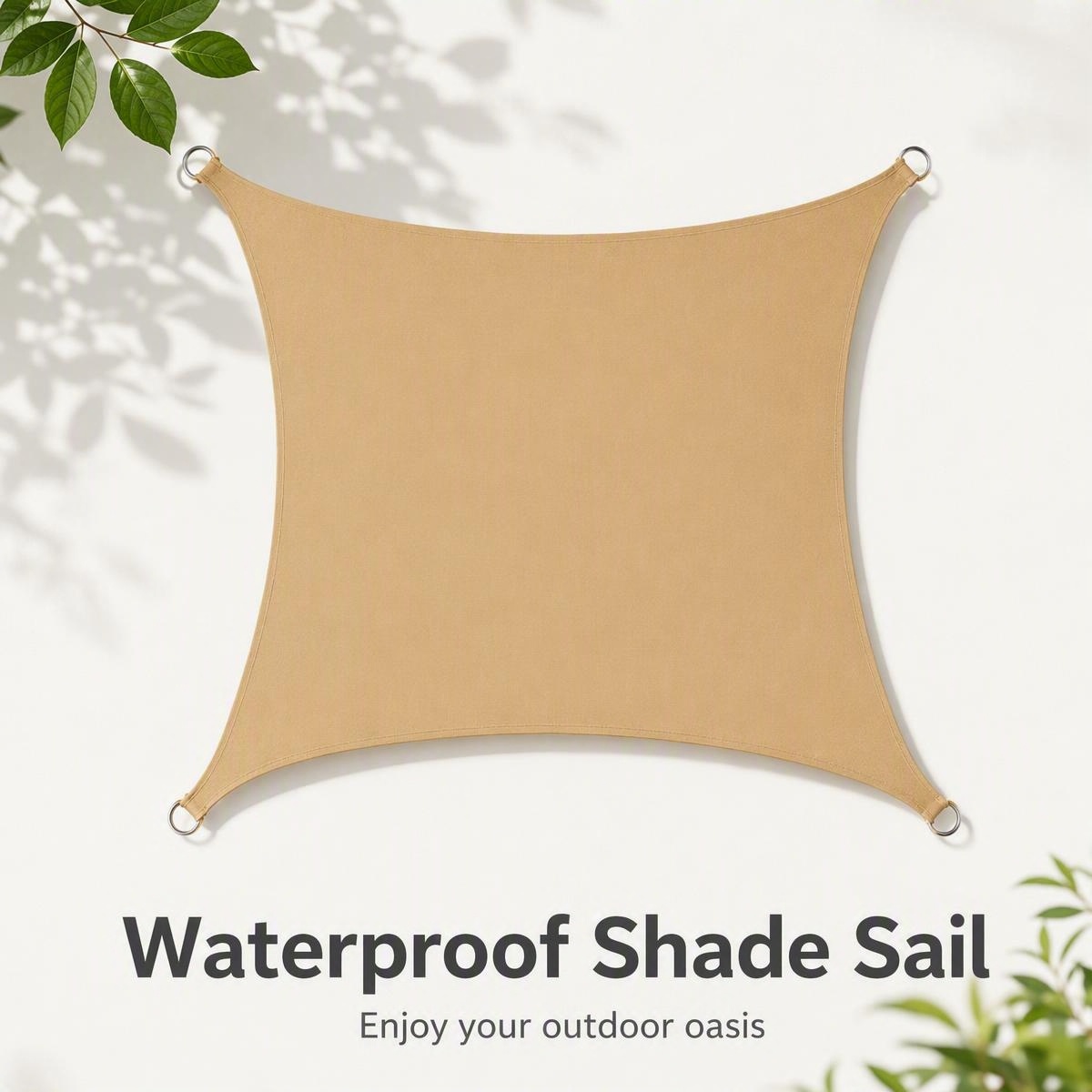 Waterproof shade sail in outdoor setting